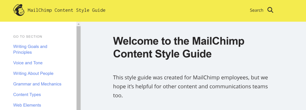 MailChimp content style guide example